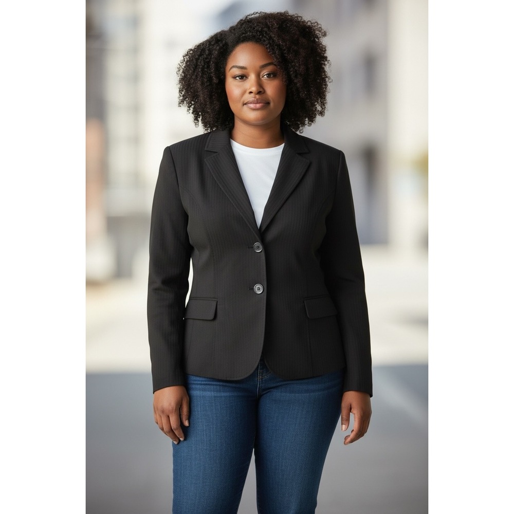 T Milano Woman Blazer Jacket Pinstripe Chocolate Brown 2 Button‎ Plus Size 24W